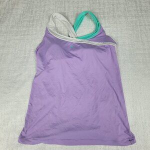 Women Nike Dri Fit Tank Top Size S Purple/Green Colorblock Padded Cross Back